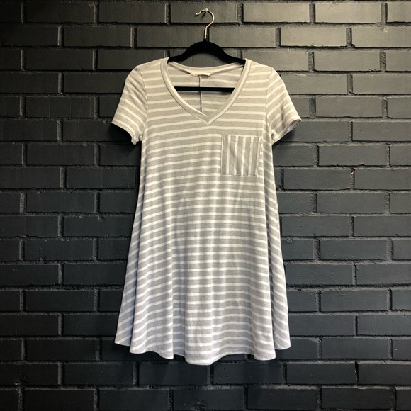 entro Tops - ENTRO Cute Striped Tunic Top Grey & White